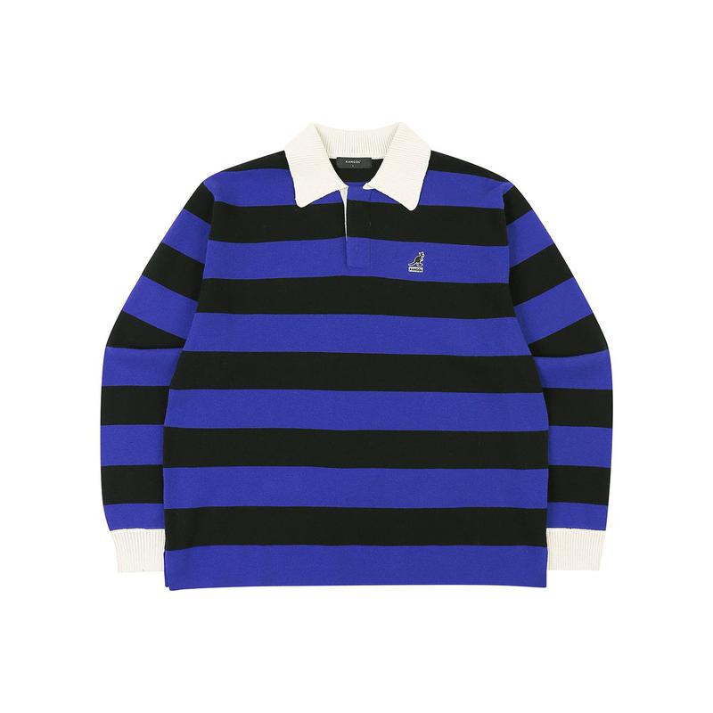 ストライプオープンカラーニット 1881 ブルー