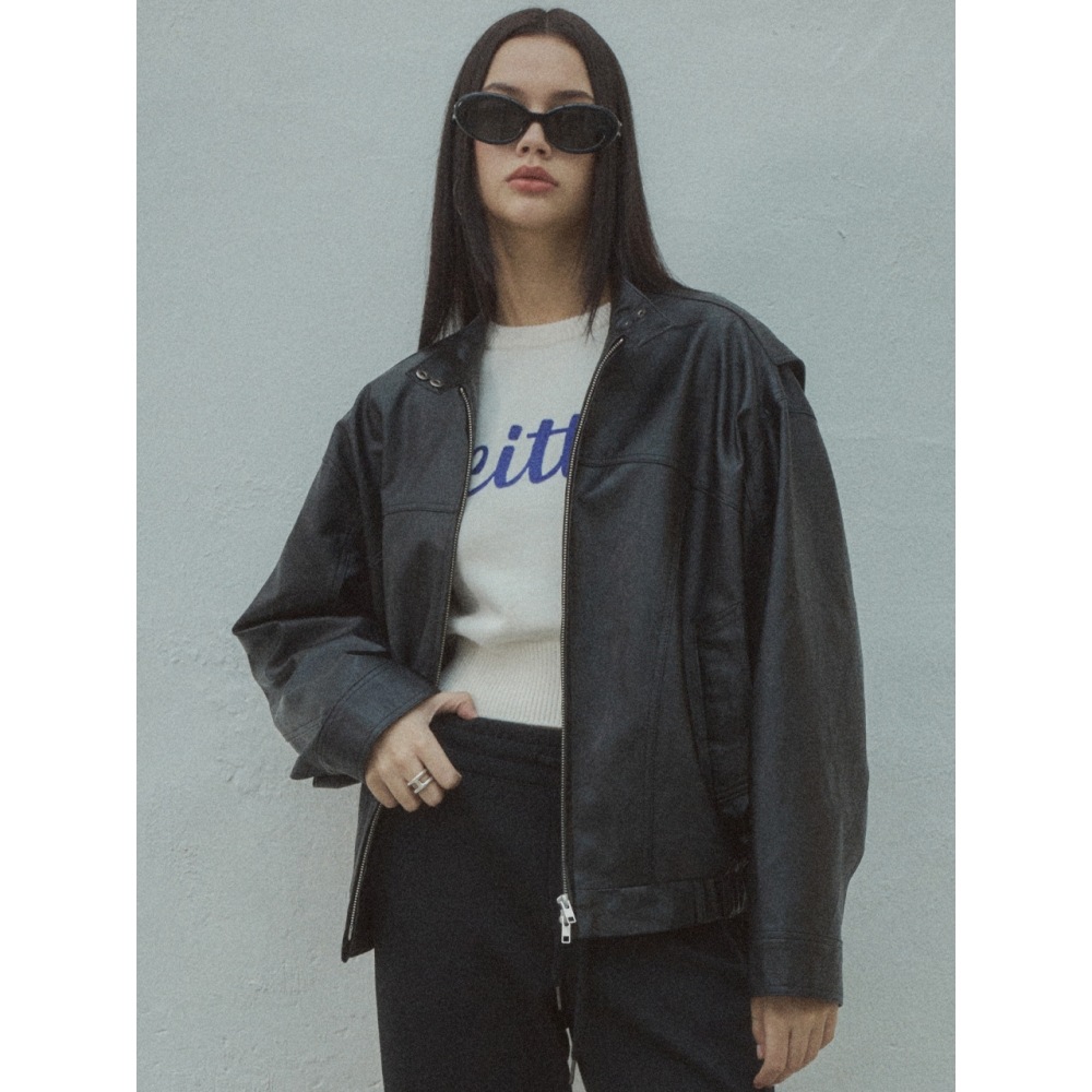CITTA オーバーサイズフェイクレザージャケット CTO101 (ブラック)