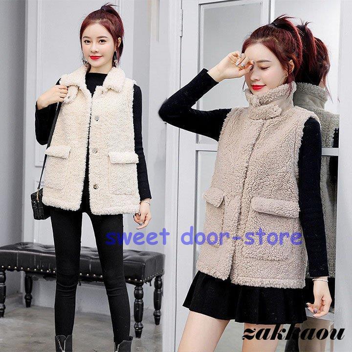 ボアベスト レディース ショート フリース ベスト 秋 冬 ボア ジャケット ボアアウター 折り襟 エコファー 防寒 羽織 無地 大きいサイズ