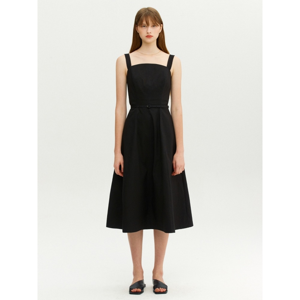 AND YOU AMALFI ノースリーブベルト付きロングワンピース（ブラック）