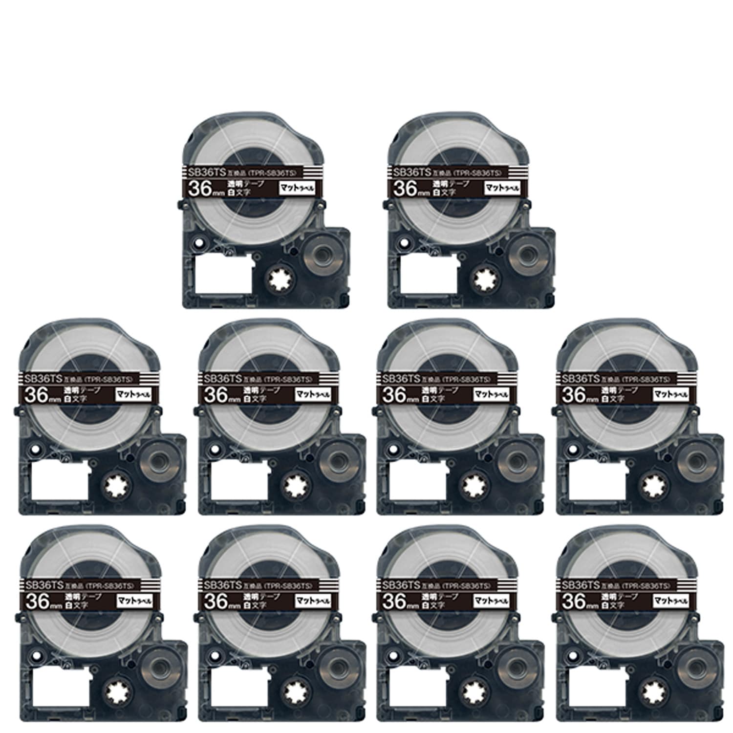 キングジム用 テプラ PRO 互換 テープカートリッジ SB36TS マットラベル 強粘着 10個セット 36mm／透明テープ／白文字／マットラベル
