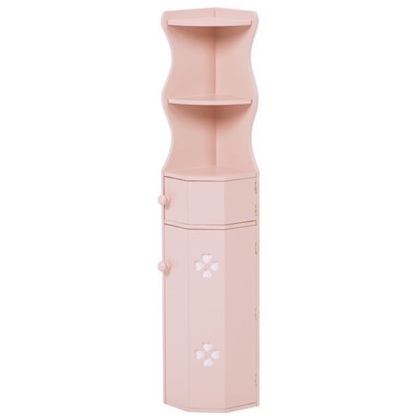 トイレラック トイレ収納 約幅16cm ピンク 木製 スリム コーナーラック 完成品 お手洗い 御手洗 収納家具 収納用品 掃除用品