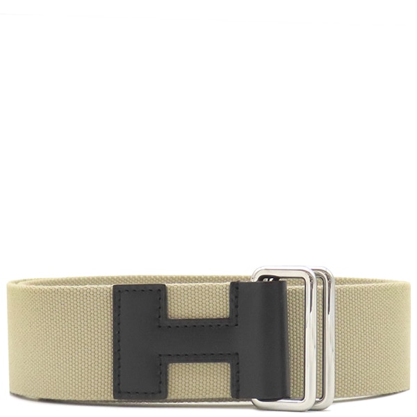 エルメス HERMES ベルト ノマド40 メタル テキスタイル ヴァッシュハンター ブラック×ベージュ S シルバー金具 W刻印（2024年製） 【箱】【中古】