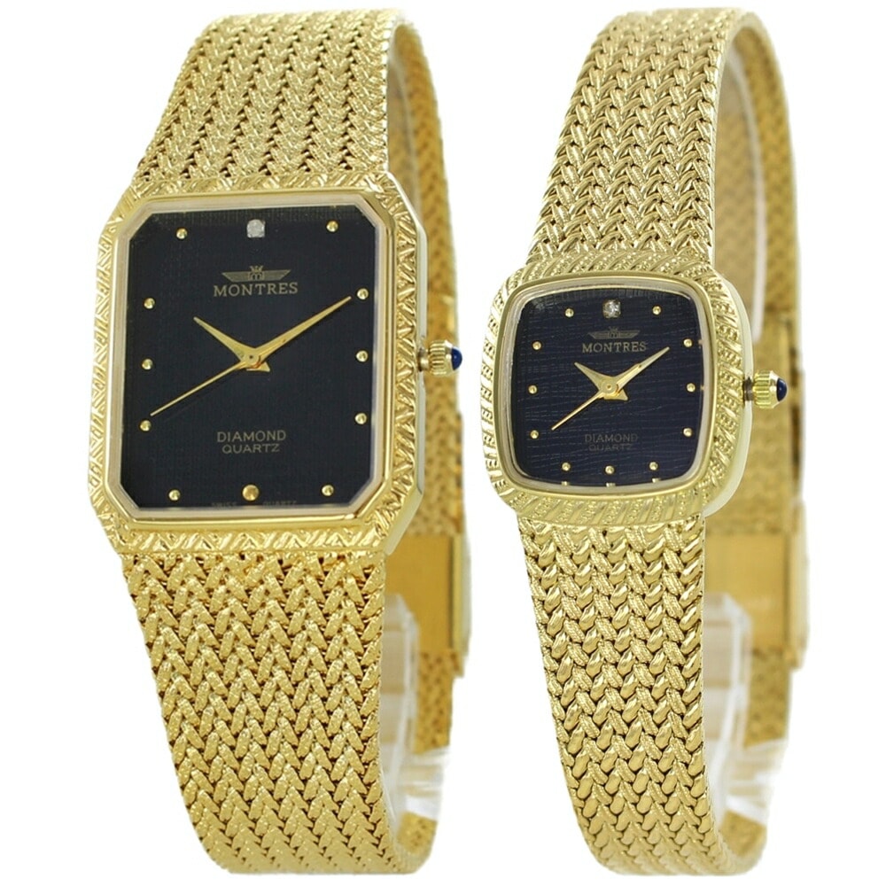 モントレス ペアウォッチ ペア腕時計 ダイヤ ダイアモンド 金 黒文字盤 時計 腕時計 手表 ペア 大人 カップル お揃い プレゼント 両親 夫婦 誕生日 結婚式 結婚記念日 プレゼント おしゃれ ペ