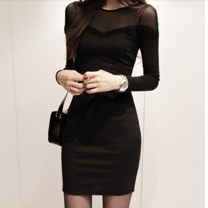 2type レディース ワンピース ひざ丈 シアー 透け感 長袖 ブラック 春 夏 春夏 秋