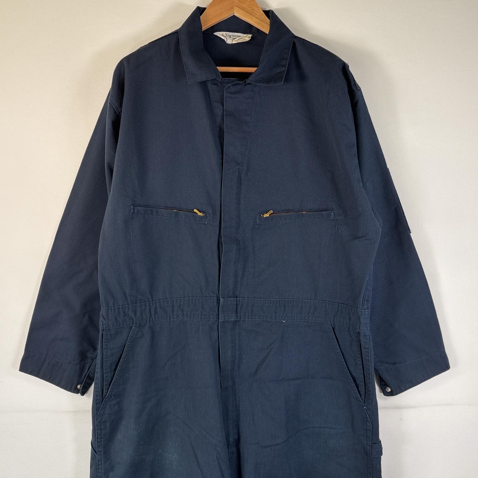 古着 70s/70年代 ヴィンテージ キー KEY USA製 長袖つなぎ オールインワン ワーク 作業着 大きいサイズ タロンジップ 48 REG ネイビー メンズ