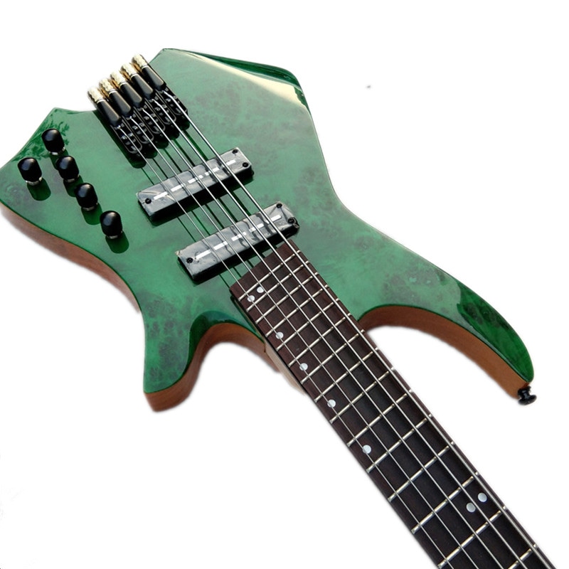 扇式緑五弦無頭電気ベース灰体赤木指板ギター HG534