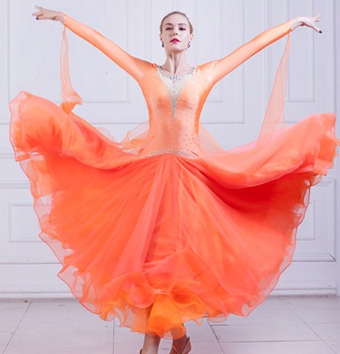 モダンドレス 社交ダンス 衣装 ワンピース 大きい裾 ワルツダンス ウェア ダンス服 スタンダード 大きいサイズ S M L XL 2XL 3XL ラテンドレス ステージ衣装 練習着 dm828f0