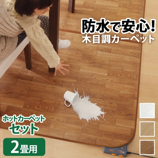ホットカーペット カバー 防水 木目調 2畳用 200x198 ホットカーペット本体 2点セット ラグ リビングマット フローリング調 抗菌 防カビ 防汚 防水 日本製 床暖房対応 I-5200002