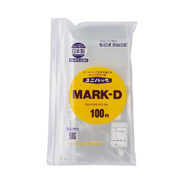 （まとめ）ユニパック チャック付 字が書ける 85x120x0.04mm D 100枚[x10]