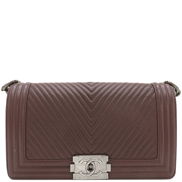 シャネル CHANEL ショルダーバッグ ボーイシャネル レザー ボルドー ガンメタル金具 シェブロン Vステッチ A67086 19******【中古】