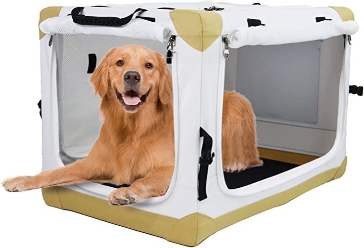 折りたたみペットケージ 犬ケージ ソフトクレート 犬用クレート 猫用キャリーカート 持ち手付き 犬猫兼用( カーキ, XL)