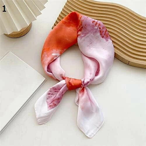 【20%OFFクーポン～】ショール女性サテンスクエアスカーフ女性ヘッドバンドプリントヘッドスカーフウェーブヘアラップネッカチーフ スカーフ (Color : Orange Size : 70x70