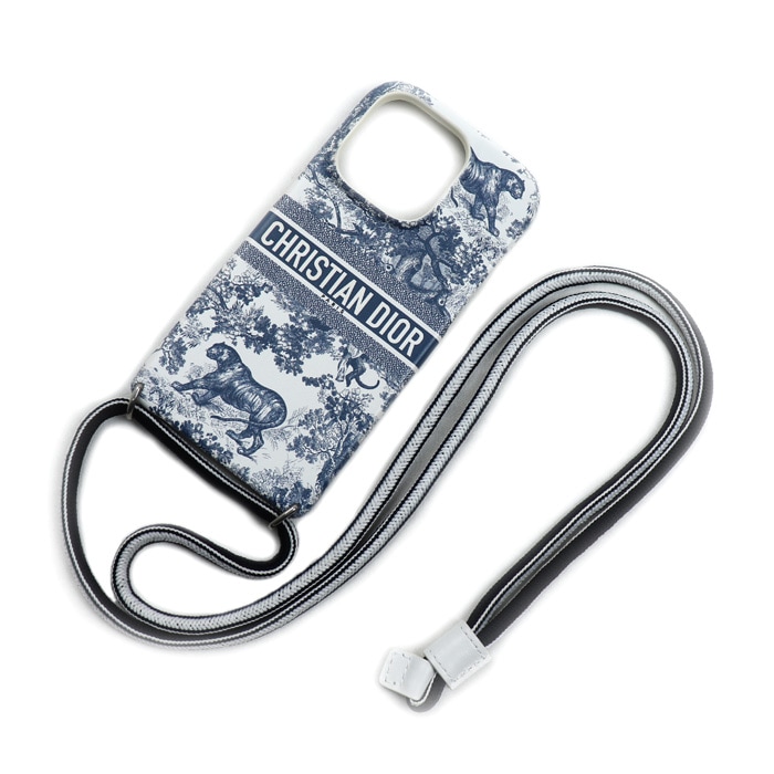 Dior ディオール DIORTRAVEL IPHONE 14 PRO iPhoneケース アニマル トワル・ドゥ・ジュイ ネイビー/ホワイト S8057VSTJ レディース 中古