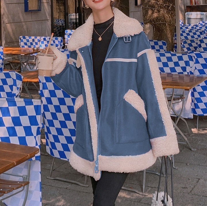 配色ライン ボア切り替え 比翼仕立て ジップアップ ネックベルト付き 襟元2way