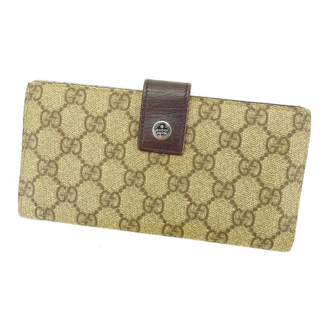 Wホック財布 長財布 GGプラス ブラウン系 中古