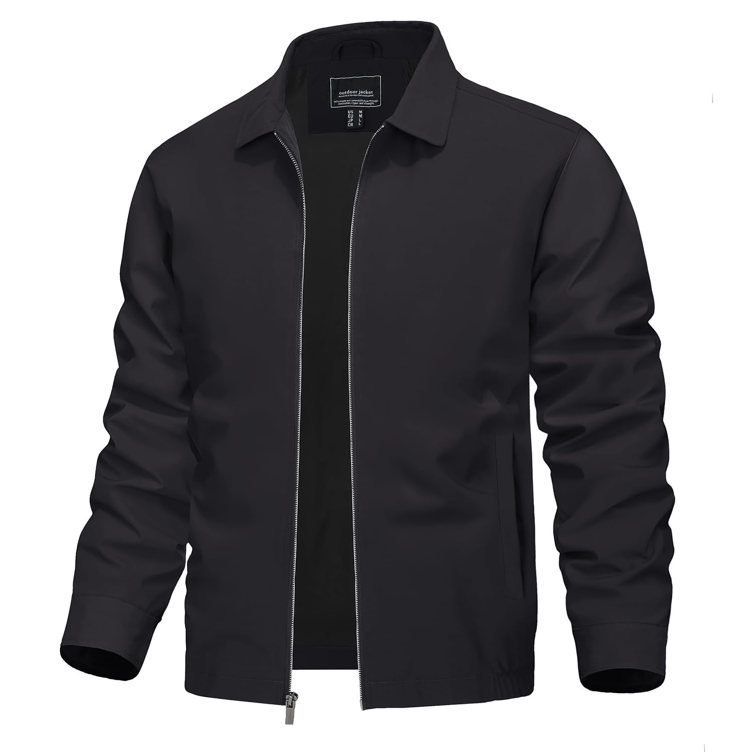 [KEFITEVD] ジャケット メンズ 秋 ブルゾン 薄手 ワークジャケット 作業着 撥水 アウター おしゃれ カジュアル ジャンパー 大きいサイズ トラックジャケット 黒 ブラック 2XL