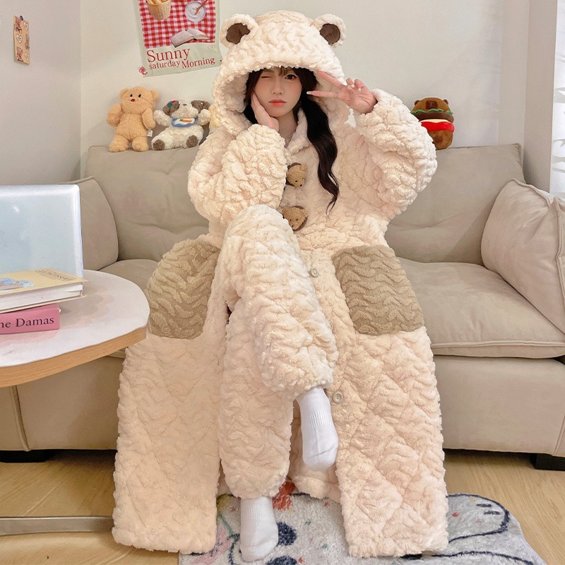 ルームウェア セットアップ 冬 パジャマ女性珊瑚絨毯ガウンプラス絨毯厚手保温部屋着セット 可愛い パジャマ レディース 秋冬 韓国 部屋着福袋
