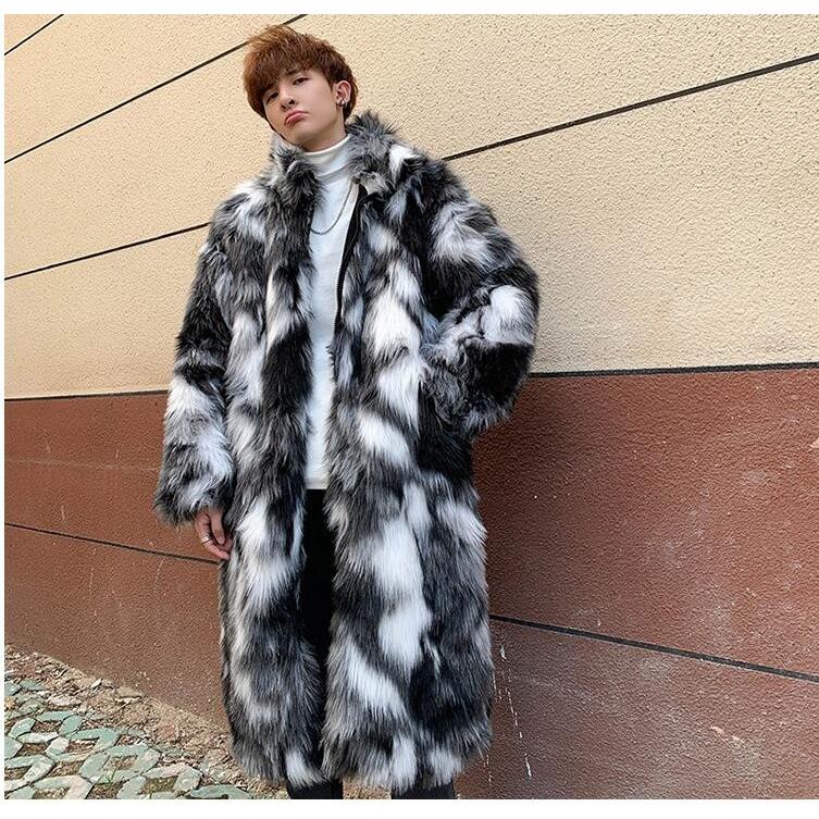 毛皮コート フェイクファー アウター 暖かい ロング丈コート 格好いい メンズ 黒/灰色 無地 防寒 厚手 秋冬 お洒落 ゆったり 冬服 ファーコート 8,437円