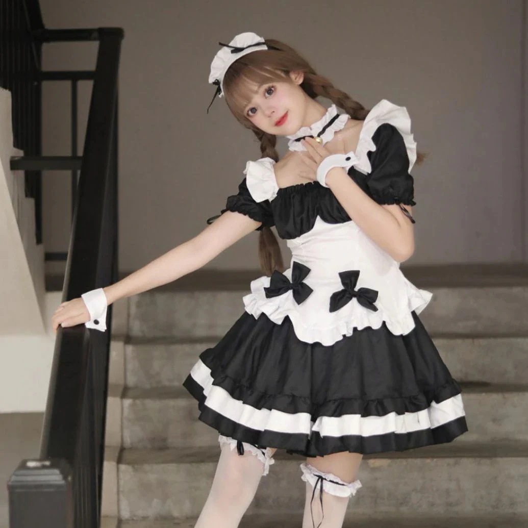 ロールプレイング コスプレ 黒と白のチョコレート メイド服 ロリータ プリンセス スカート