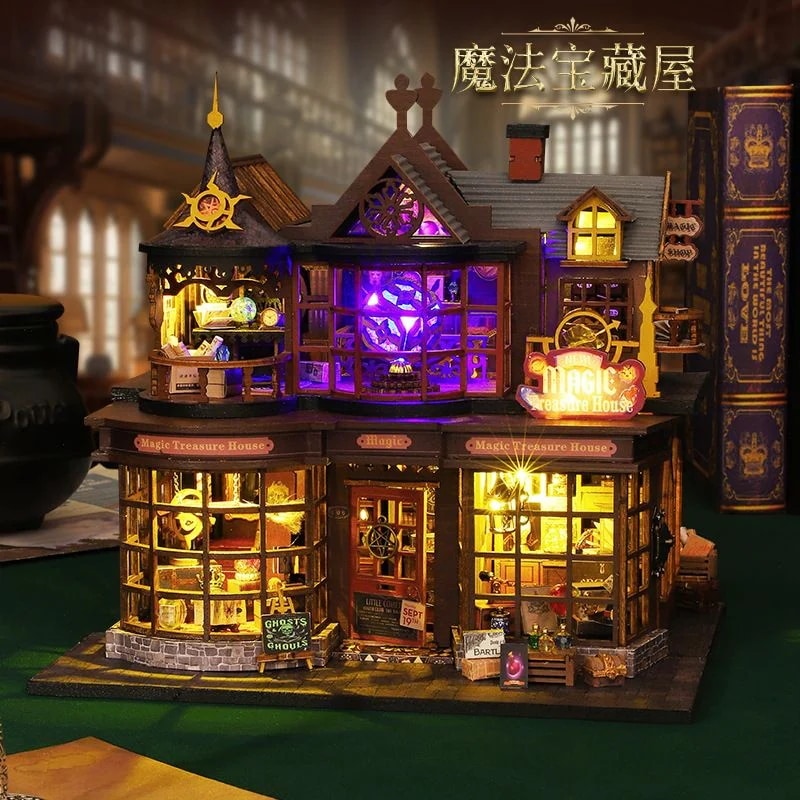 Diy コテージ ハリー ポッター ダイアゴン アレイ マジック ハウス 組み立てられたブックエンド ミニチュア シーン オーナメント