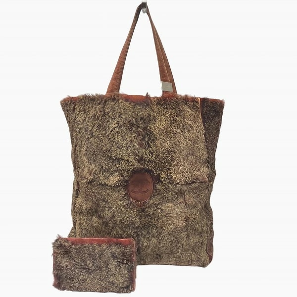 シャネル ラパン ココマーク ファー ブラウン バッグ トートバッグ レディース 【中古】