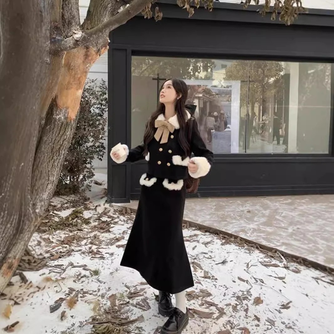 ハイエンドのカスタマイズ-Xiaoxiangfeng 裕福な娘のキルティング肥厚ウールジャケットハーフレングスロングスカート女性のための秋 2024 新しいファッションスーツ