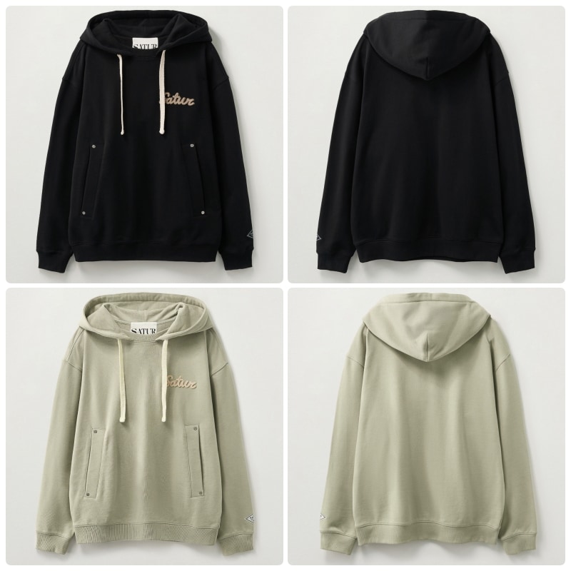 【SATUR】 25FW SATUR APPLIQUE ROUND NECK HOODIE : 2COLORS
