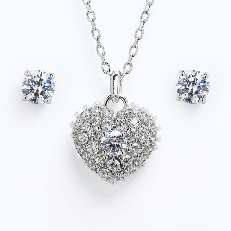 ネックレス ピアス セット Hyperbola ハート ペンダント クリア×ホワイト×シルバー 5684383 ジュエリー