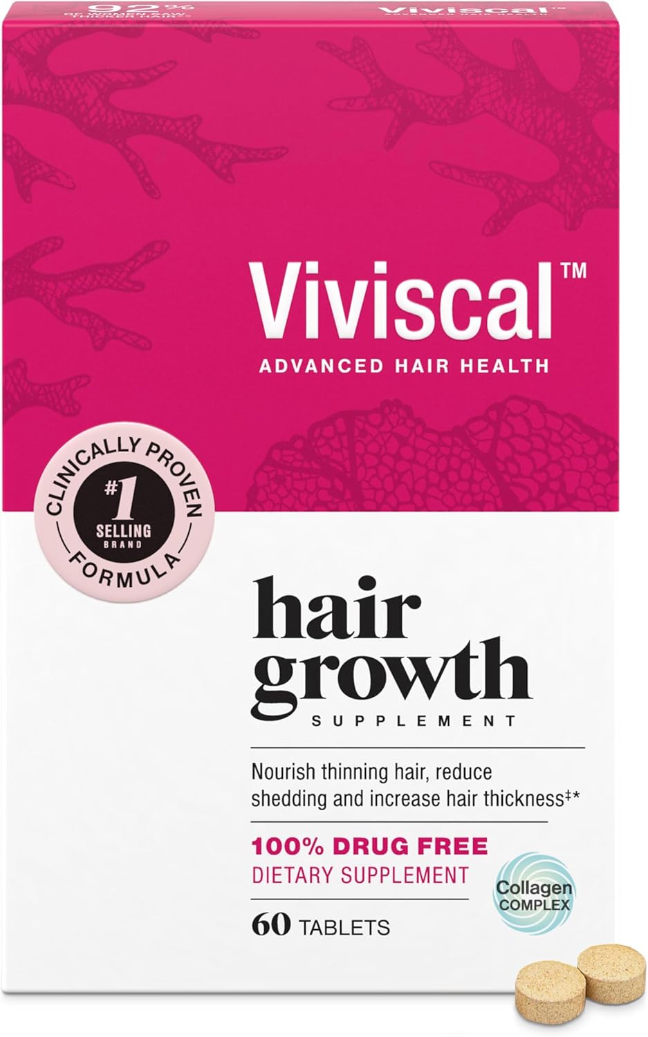 Viviscal Hair Growth Supplements for Women, AminoMar Collagen 30 Day Supply, 60 Count