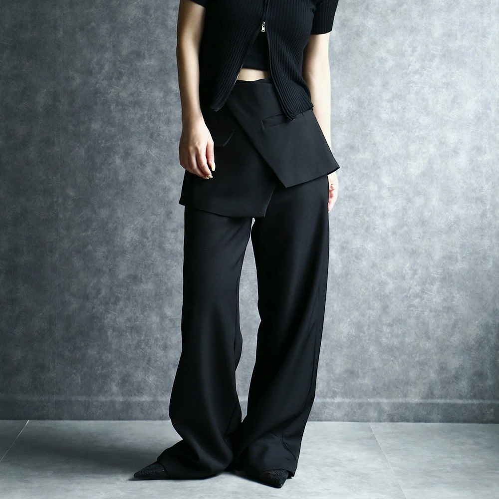 ラップスカート風 パンツ スラックス ボトムス ラップスカート付スラックス レイヤード レディース きれいめカジュアル オフィスカジュアル フォーマル