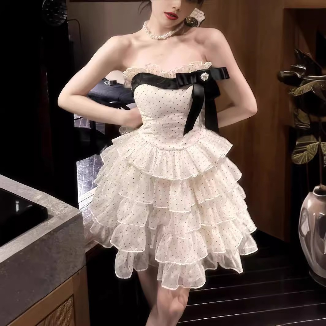 レトロな気質植毛水玉娘サスペンダードレスドレス女性ケーキプリンセスドレスブドレス 5,087円