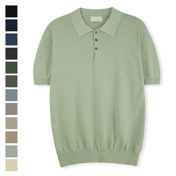 メンズ夏セレブボタンカラーリネン半袖ニット SG-KNH-Q010-ミント