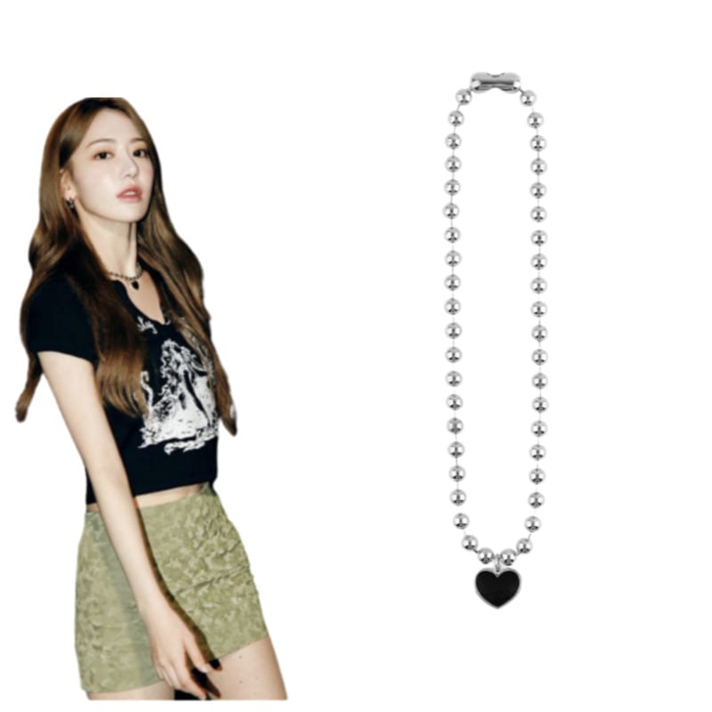 【nonnon】【Le sserafimサクラ着用】 BIG BLACK LOVE NEC SLIVER925シルバーハートネックレス