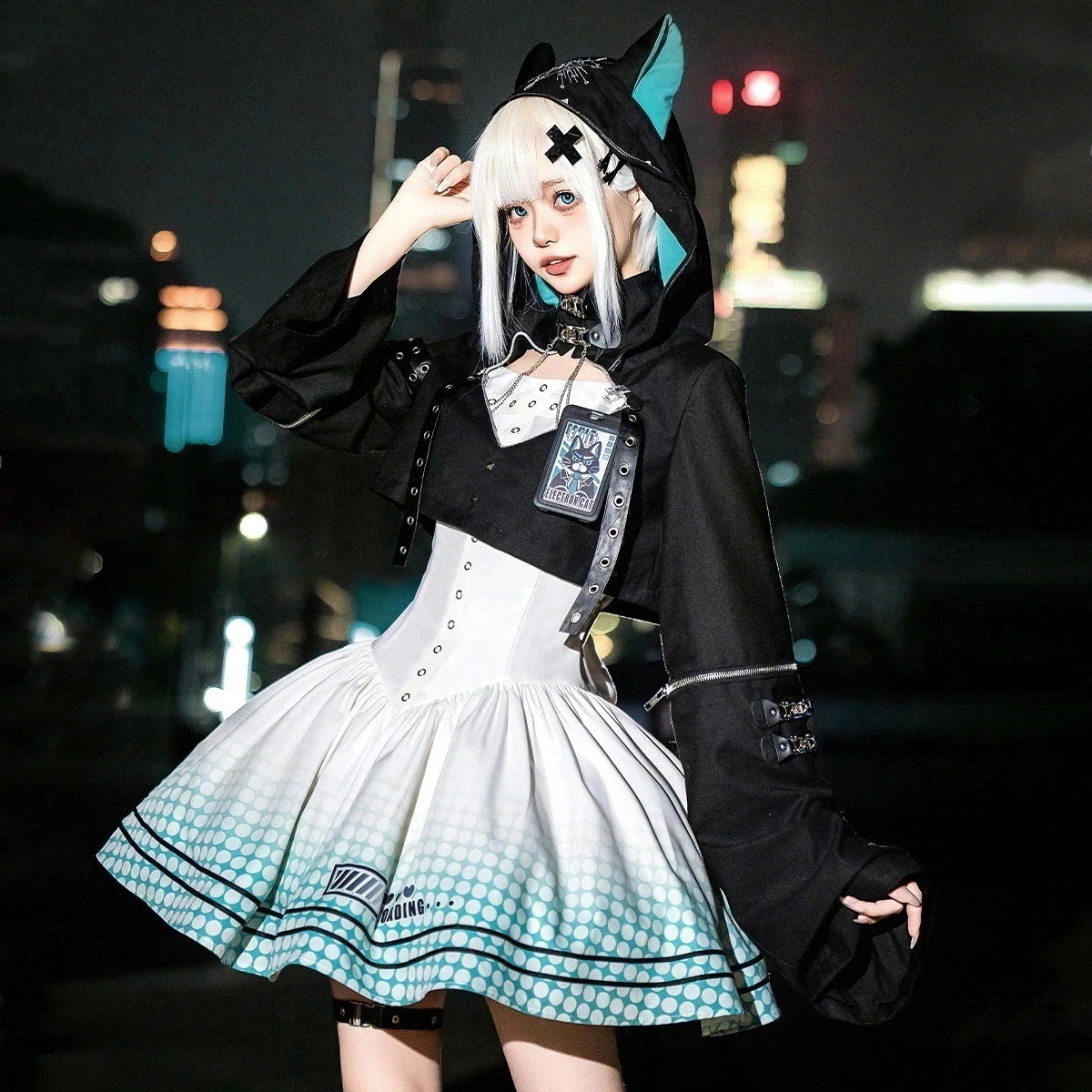 正規品デザイン電子猫猫lolitaコートワンピースサブカルチャーy2kパンクセット