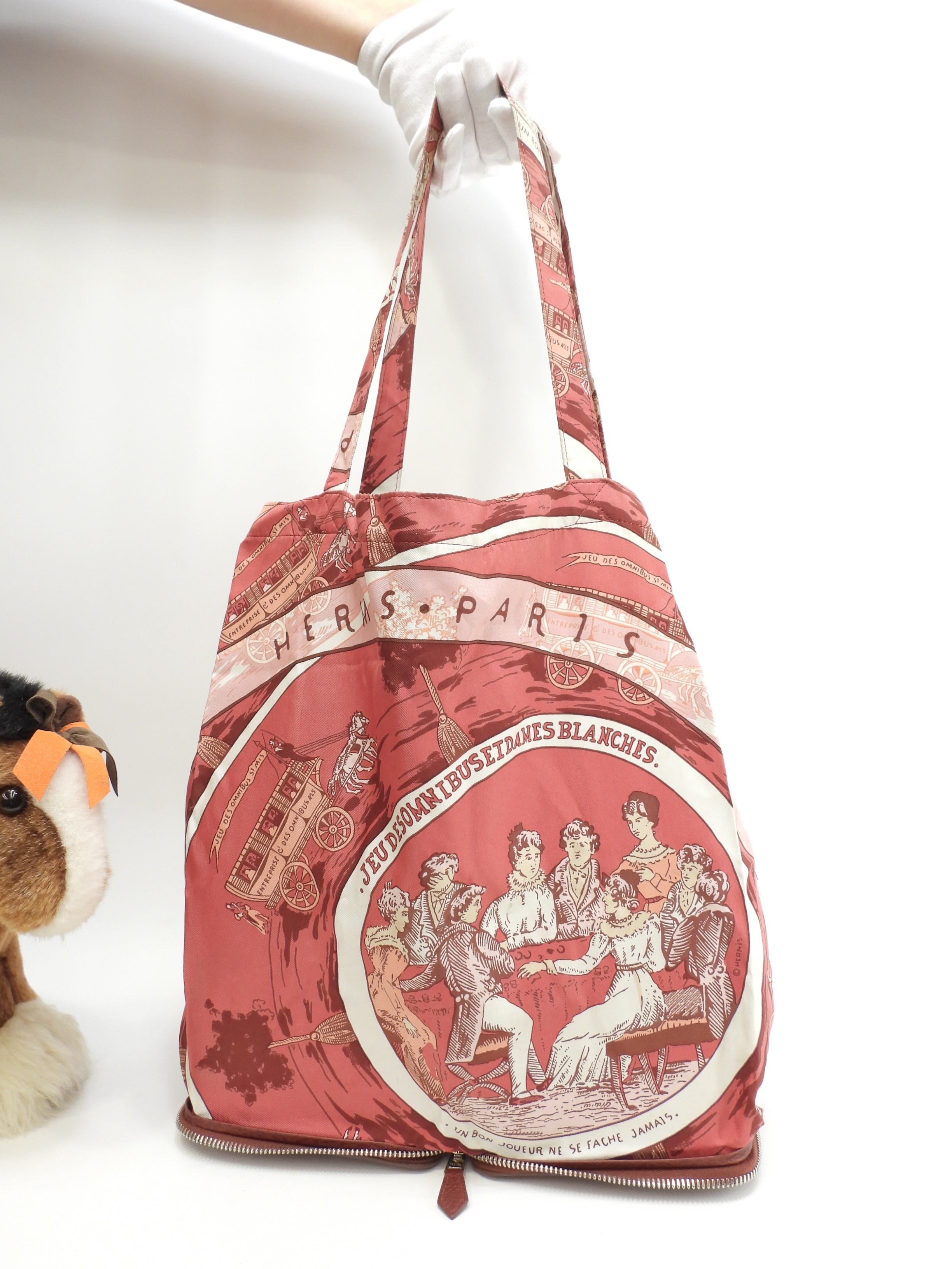 シルキーポップ シルク白ピンク レザー赤茶 エコバッグ ハンドバッグ@ 1