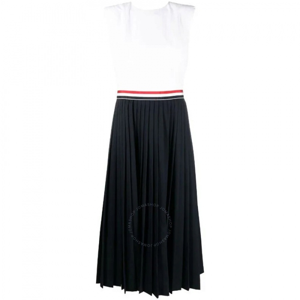 Thom Browne レディースネイビーギャバジンナロープリーツドレスブランドサイズ 36 (米国サイズ 4) FDSD86C F0169 415