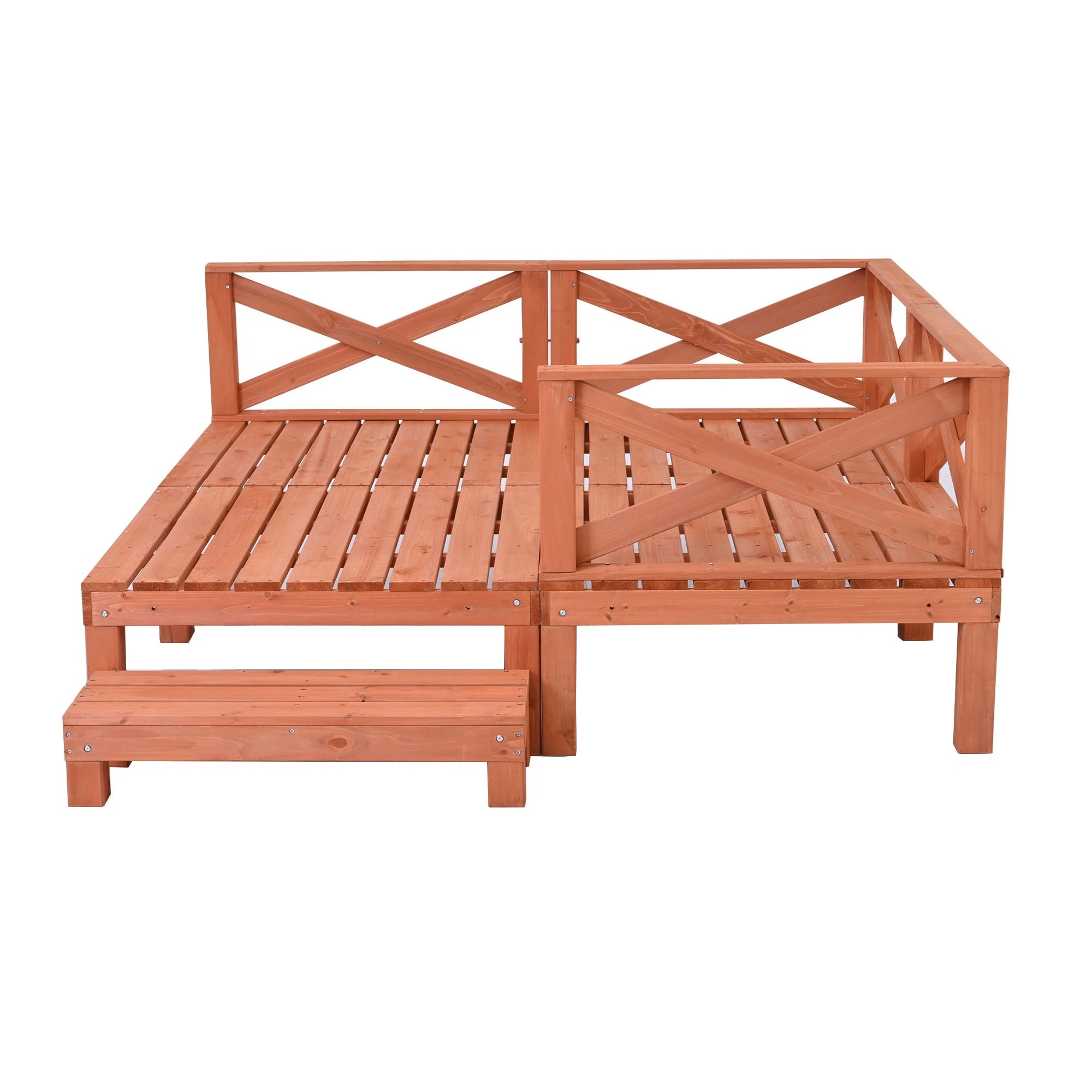 ウッドデッキ 天然木 キット 8点セット1坪 ウッドパネル 家具ガーデンファニチャーバルコニー ベランダ 踏み台付 北欧 キットウッド 新生活【レッドブラウ