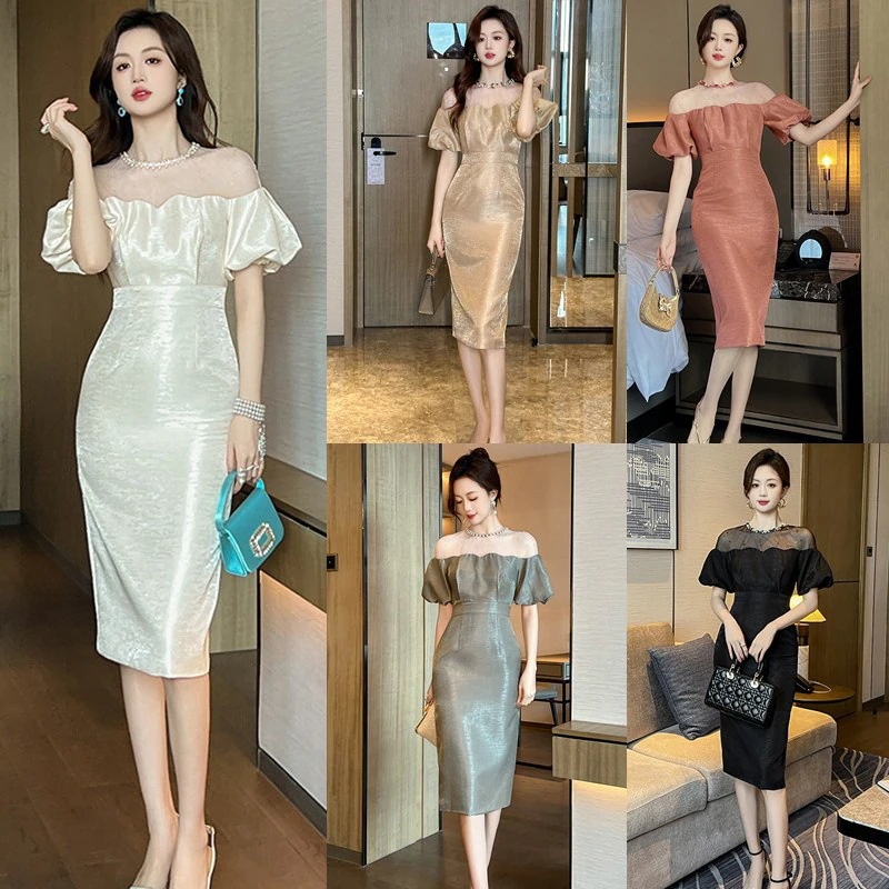 【JY.上品】 2025夏新品 ベアワンピ オフショルダー フリル チュールドッキング ドレス パーティー キャバ 大人 同窓会 披露宴 卒業式 結婚式 演奏会 ウェディング 二次会 メガ割 2