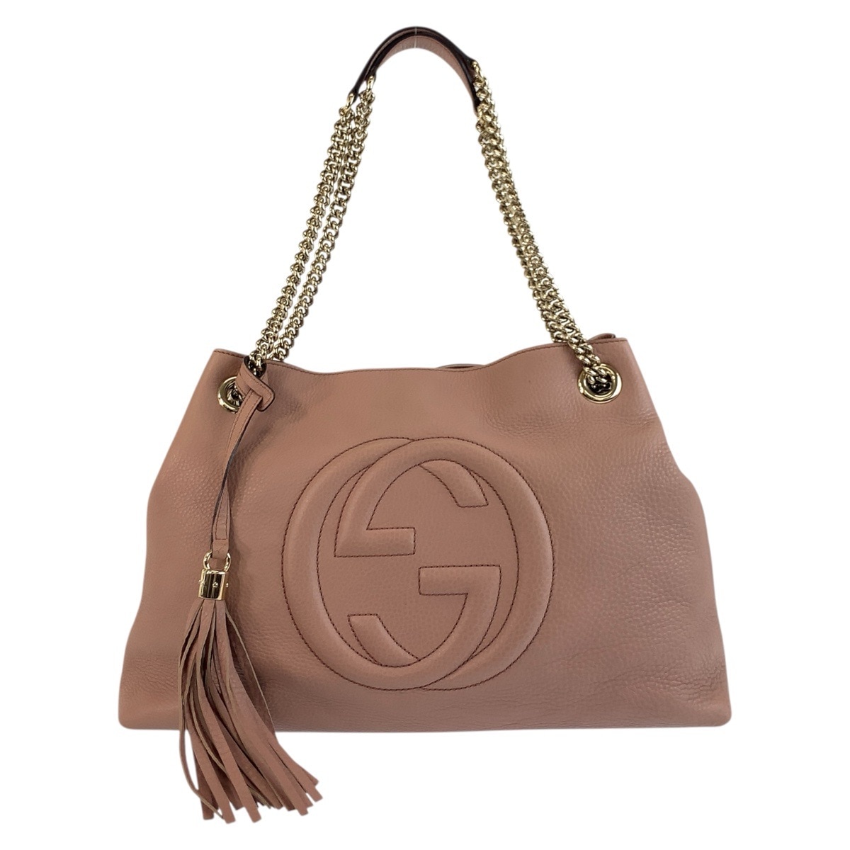 美品 ソーホー ピンクベージュ ゴールド金具 レザー 308982 チェーンショルダーバッグ トートバッグ レディース 503553