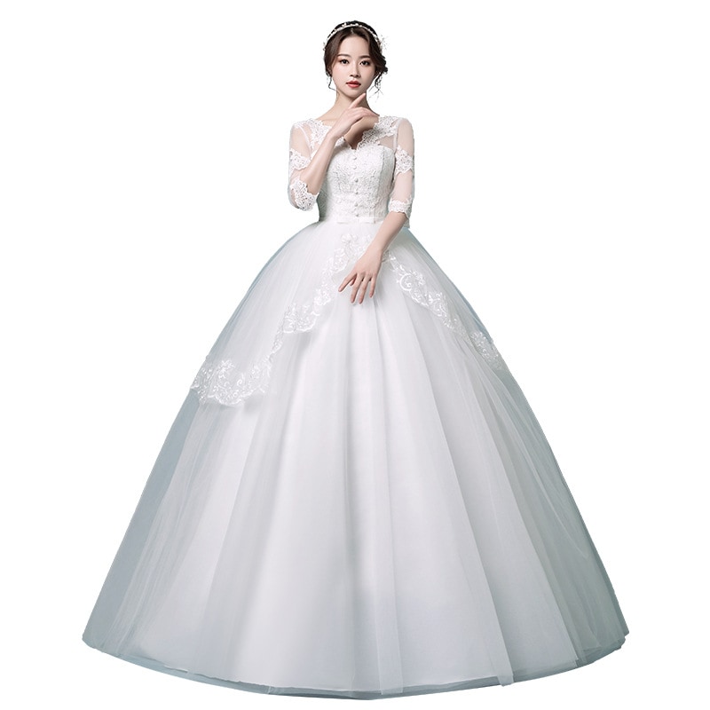 ウエディングドレス新モデル花嫁の中で長袖Vネックシンプルな妊娠の宮廷のそろったウエディングドレスです