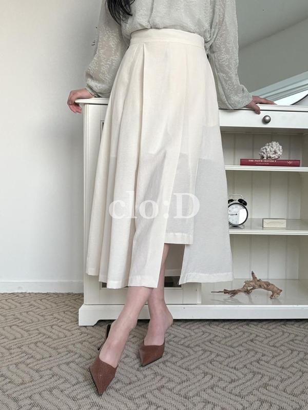 ミルキーピンタックスカート)ピンタックスカートスリットスカートアンバランススカートスカート(3Colors)