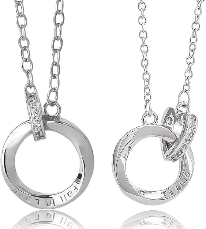 ペア ネックレス カップル メンズ レディース リング ジュエリー ハート プレゼント ケース 紙袋 付きプラチナ ホワイトジルコニア＋シルバーーレディース シルバー＋ハート型