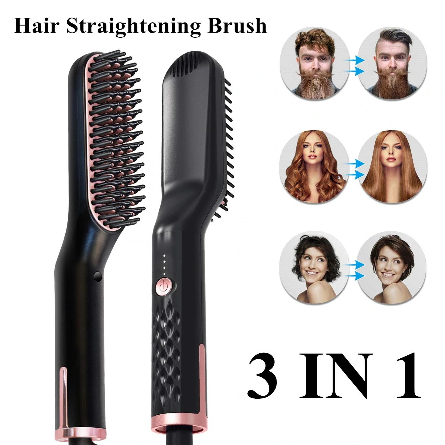 両用 ブラシ ミニヘアアイロン 新品3-in-1多機能ストレートアイロン 簡単操作 前髪アイロン カーラー あごひげ用コードレスヘアアイロン