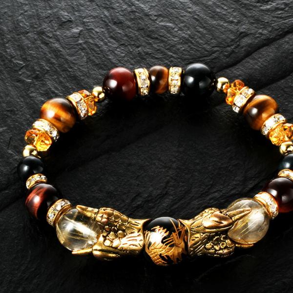 龍王・金針水晶わしづかみブレスレット 男性 メンズ 開運 虎目石 誕生石 10月 天然石 パワーストーン 厄除け お守り ギフト 誕生日 父の日