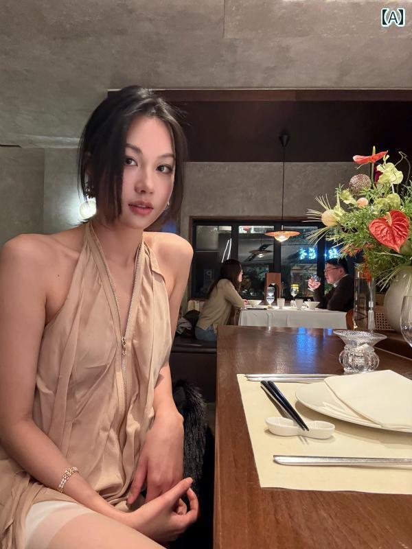 レディース トップス ホルターネック NAOMI秋冬 バック レス スリム シック ホルターネック レディース ドレス