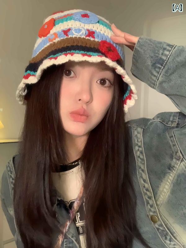 ニット帽 レディース 大人 韓国 秋冬 深め 耳付き 暖かい 小顔効果 ショッピング お出かけ かわいい カジュアル 花柄 ストライプ グレー 黒 レインボー プレゼント