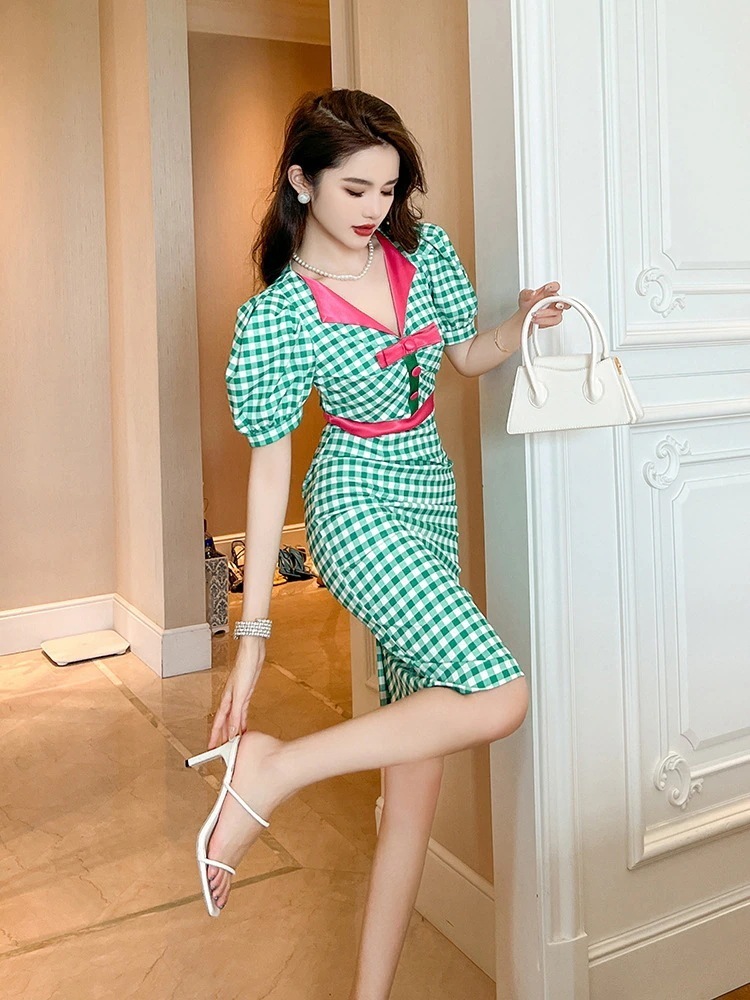 チェック柄 ミディアムワンピース vネック ドレス パーティー 着痩せ 大人 お呼ばれ 同窓会 披露宴 卒業式 結婚式 ウェディング 二次会 成人式30%までに制限