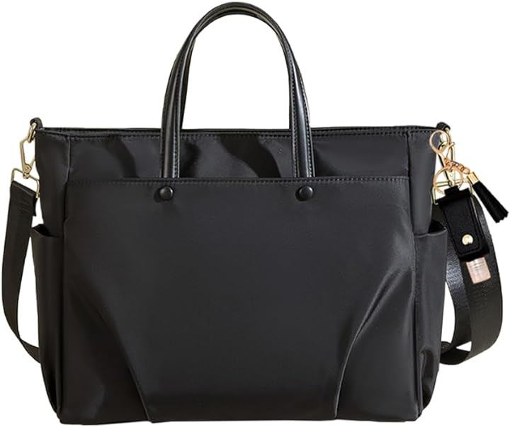 ビジネスバッグ レディース トートバッグ A4 15～16インチPC対応 2way ショルダーベルト取り外し可 外ポケット付き 軽量 大容量 撥水・耐傷(ブラック, L)