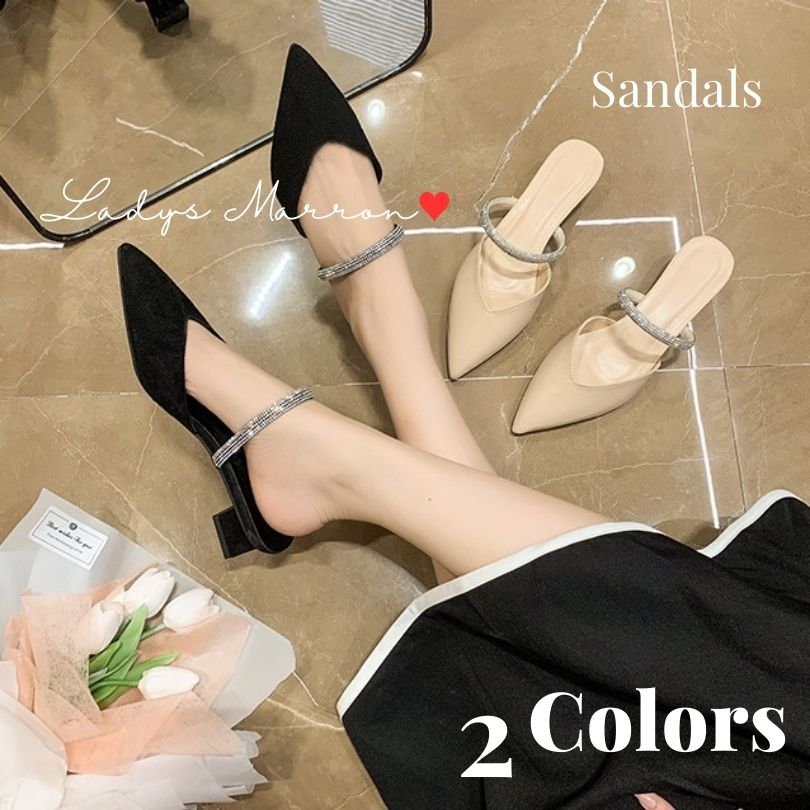 【即納】ミュールサンダル チャンキーヒール 黒サンダル ベージュサンダル つっかけ 可愛い きれいめサンダル シューズ ミュール 韓国 無地 ローヒール 春 夏 秋 通勤 きれいめ パーティーサンダル